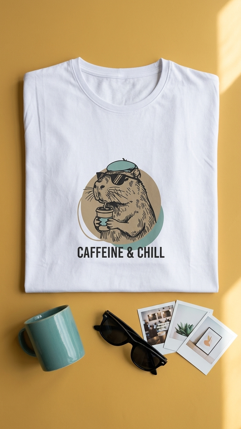 Camiseta Capivara Caffeine e Chill Branca