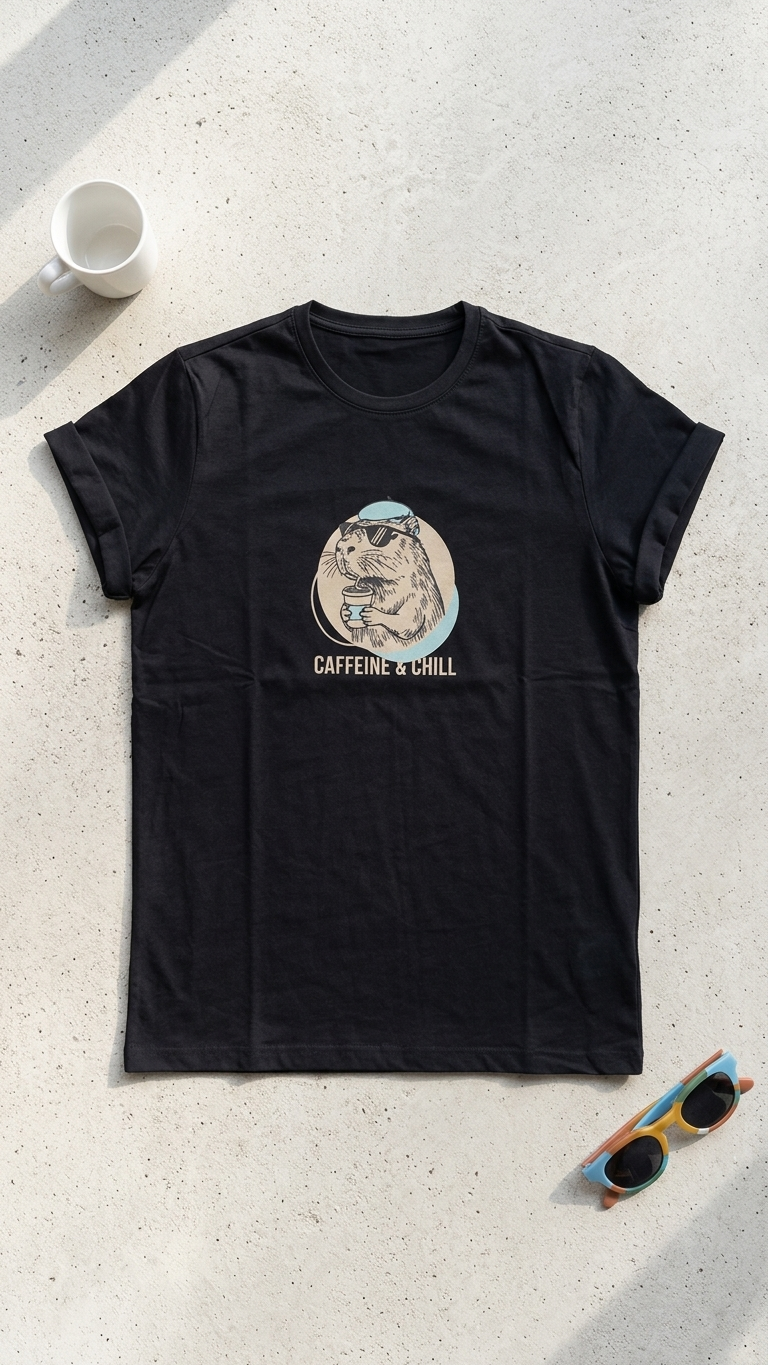 Camiseta Capivara Caffeine e Chill Preto
