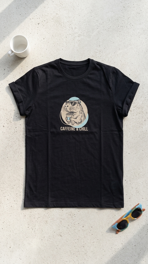 Camiseta Capivara Caffeine e Chill Preto